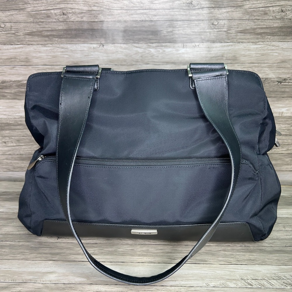 Tumi Shoulder Diaper‎ Bag Black Nylon Pockets Large Zip Double Handles Briefcase